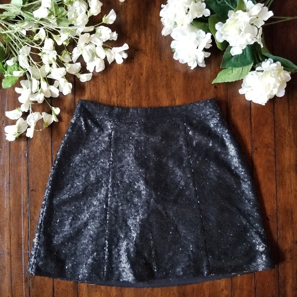 DECREE | Black Sequins Sparkly A-Line Mini Skirt